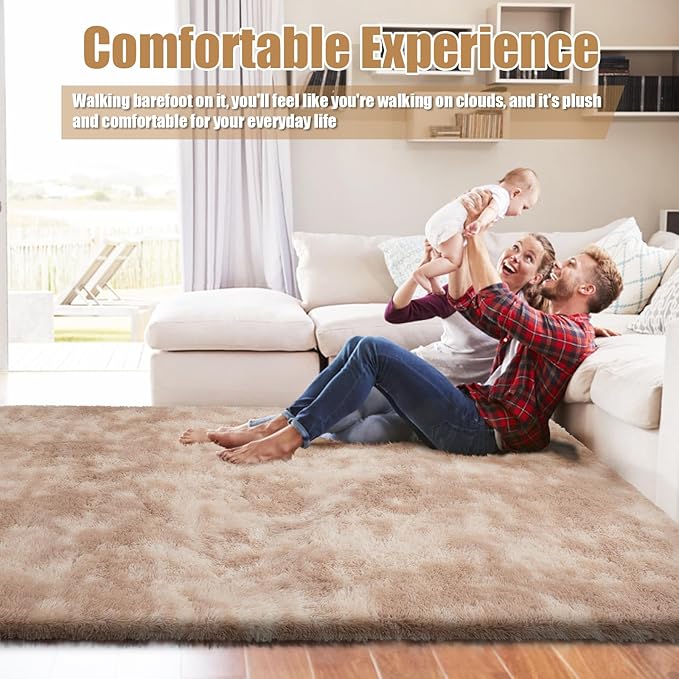 Shag Area Rug for Bedroom 5x8,Fluffy Area Rugs for Living Room,Soft Fuzzy Rug Non-Shedding Indoor Plush Carpet for Kids Bedroom Nursery Dorm Home Decor,Tie-Dyed Beige