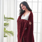 inhand Knitted Throw Blankets for Couch and Bed, Soft Cozy Knit Blanket with Tassel, Claret Lightweight Decorative Blankets and Throws, Farmhouse Warm Woven Blanket for Men and Women, 60"x80"