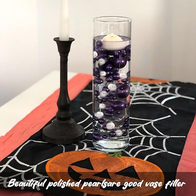 Purple White Vase Filler | 150PCS Pearls Bead for Centerpieces Vases | 8/14/20 mm No Hole Beads, Fake Pearls for Wedding Birthday Theme Party Table Centerpieces Decor