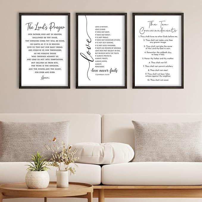 FZMHASLWW Scripture Bible Verse Wall Decor Art 16"×11" Set of 3 Christian Sign Wood Framed Wall Hanging (Black