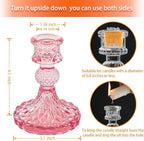 Glass Candlestick Holder,Striped Taper Candle Holders,Set of 6 Candle Stand for Table Centerpieces, Home Decor,Weddings,Festival and Parties (Peach Red Dimond)