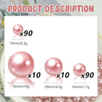 200PCS Dark Pink Faux Pearls Beads for Centerpiece Vases, Vase Filler Faux Pearls, No Holes Filler Beads for Party Anniversary Birthday Wedding Table Decor, 10/14/20/30mm