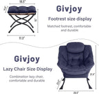 Cozy Lazy Chair and Ottoman, Large Contemporary Accent Lounge Chair Set, Leisure Upholstered Reading Armchair for Bedroom, Living Room, Dorm Rooms, Office