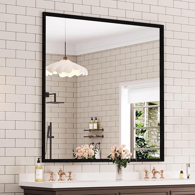 WEER 36X36 Inch Black Bathroom Mirror, Matte Black Framed Mirror, Rectangular Wall Mirror, Vanity Mirror for Bathroom, Anti-Rust, Tempered Glass, Hangs Horizontally or Vertically