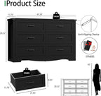 Dresser for Bedroom with 6 Drawers, 48" Wide Wood Chest of Drawers with Deep Drawers & Mental Handle, Modern Dresser TV Stand, Wooden Closet Storage Organizer for Living Room, Hallway, Entryway, Black