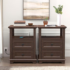 18" Wide End Table with Fast Charging Station Set of 2, 18” Wide Sofa Side Table with Drawers,End Table with Drawers for Living Room,Cherry