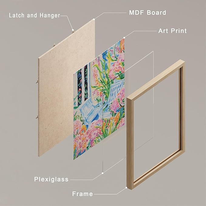 SIGNWIN Framed Tropical and Floral Bright Botanical Preppy Room Decor Pink Decor Digital Art Modern Art Decorative Multicolor Scenic for Bedroom - 12"x16"x4 Natural