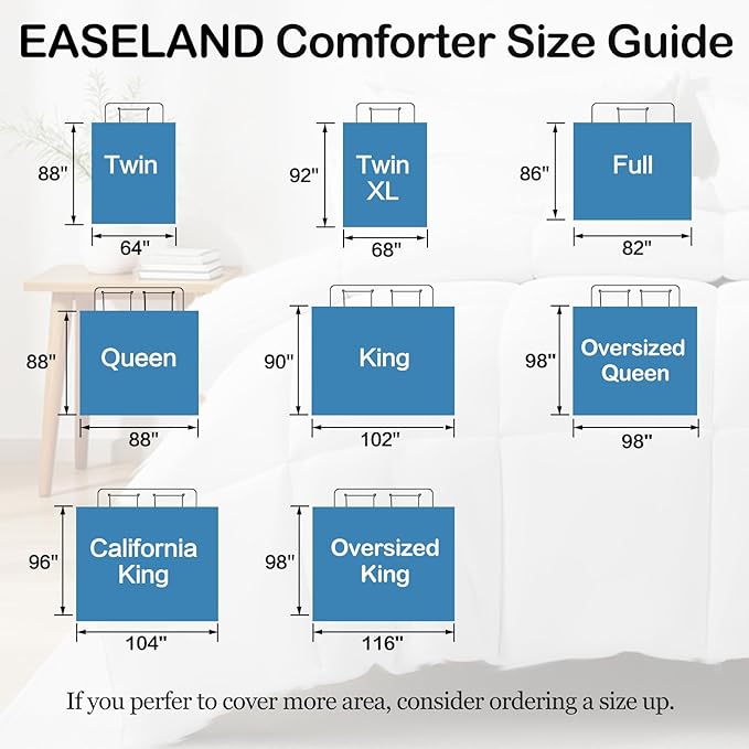 EASELAND King Size Down Alternative Comforter - Quilted Duvet Insert for All Seasons, Soft Lightweight with Corner Tabs, Summer Winter Warm Bedding, Light Grey 90x102 Inches