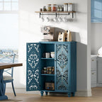47" Tall Accent Cabinet with Doors and Shelves, Storage Cabinet with Solid Wood Legs for Living Room,Entryway,Dining Room,Bedroom,Blue