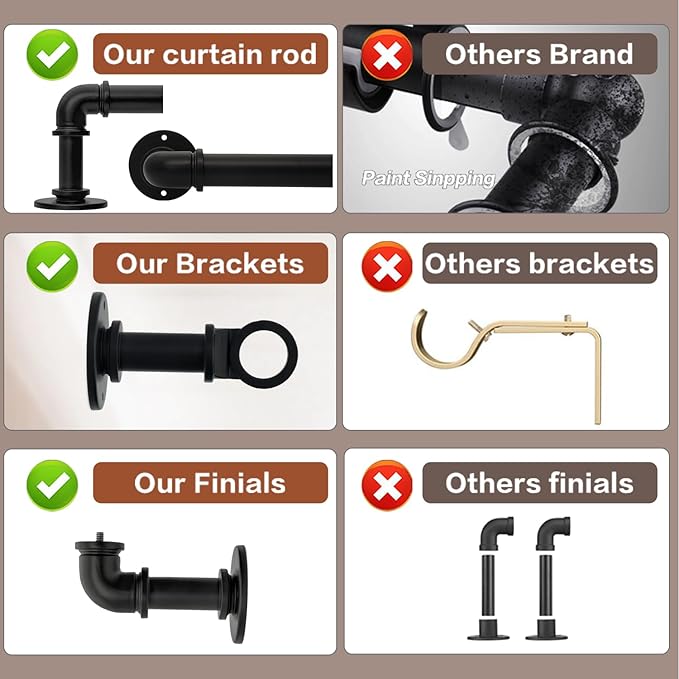 Black Curtain Rods 18 to 45 Inch, Industrial Curtain Rods,Adjustable Length,1 in Diameter Pipe,Wall or Ceiling Mounted,for Bedroom and Living Room(Black 18” to 45”)