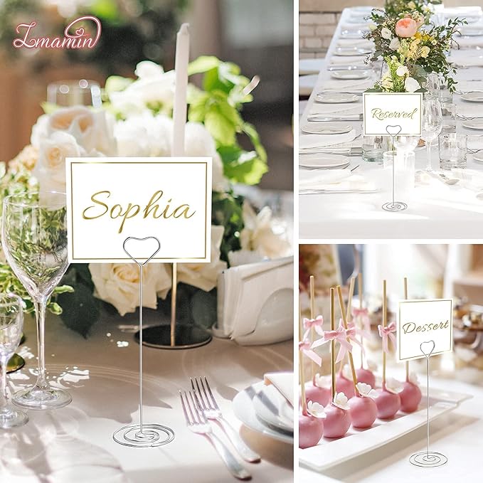 16pcs Place Card Holders, 8.75 Inches Tall Table Number Holders, Silver Picture Holder for Tables with Heart Shaped Clip for Wedding, Photos, Food Signs, Memo Notes, Restaurant, Birthday