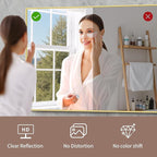 YIROMAN Bathroom Mirror 55"x36", Large Brushed Gold Bathroom Mirror for Over Sink with Aluminum Frame, Rectangular Vanity Mirror with Right Angle, Wall Mirror Hangs Horizontal or Vertical