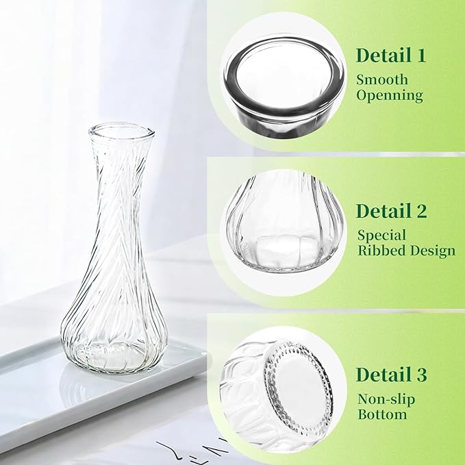 Glass Bud Vase Set of 12 - Hewory Small Vases for Flowers, Clear Bud Vases in Bulk, Cute Glass Vases for Centerpieces, Mini Floral Vase for Wedding, Events, Home Decor, Table Centerpiece