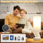 White Touch Bedside Lamp for Bedroom - 3 Way Dimmable Table Lamp with USB, Nightstand Lamp with White Charging Station for Desk Dorm, Girl Kids Room, Small