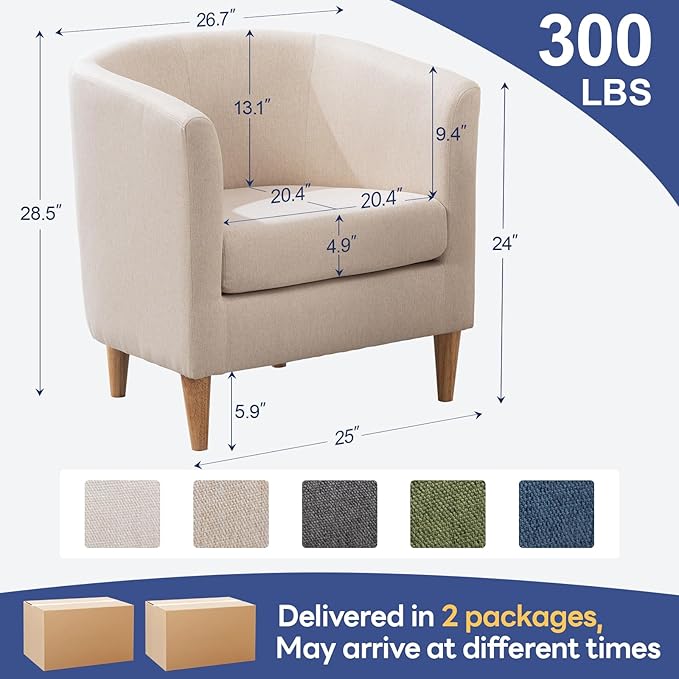 Accent Barrel Chairs Set of 2, Modern Comfy Living Room Chairs with Armrest Small Reading Chair with Cozy Soft Padded for Bedroom Reception Room Cafe,Begie