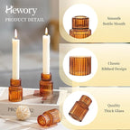 Hewory Glass Taper Candle Holders: 2PCS Amber Elegant Candle Holder Candlestick Holders Bulk, Ribbed Glass Candle Holder Candle Sticks Holder Decor for Table Centerpiece Fall Thanksgiving Home Decor