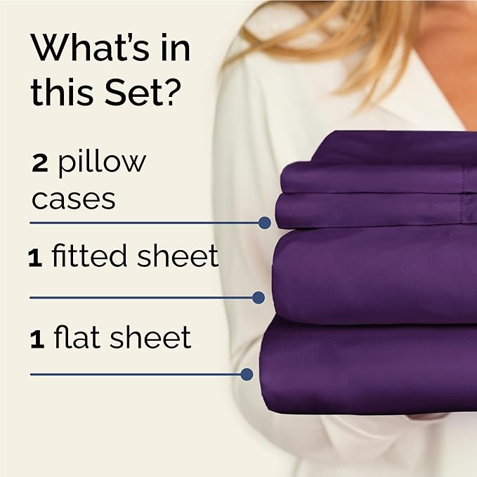 Twin XL Sheets Set 4 Piece - Includes 2 Pillowcases - Bed Sheets Twin XL Size - Soft Hotel Luxury Bedding - Cooling, Comfy and Breathable - 1 Flat & 1 Fitted & 2 Pillowcases w/ Deep Pockets - Purple