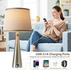 Seealle Modern Table Lamps Set of 2 - Touch Bedside Lamp for Nightstand with USB C+A,3-Way Dimmable Silver Nightstand Lamps for Living Room Bedroom End Table with Grey Shade(Bulb Included)