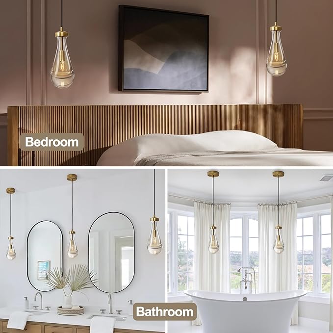 Raindrop Pendant Lights Set of 2, Brass Pendant Lights Kitchen Island, Gold Island Light for Kitchen Dining Room Light Fixture, Chandelier for Living Room Bedroom Bathroom, Bulb Included