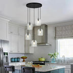 Modern Black Pendant Lights Kitchen Island Ceiling Chandelier Indoor Crystal Hanging Light Fixtures for Dining Room Kitchen Living Room Bedroom（5Light）