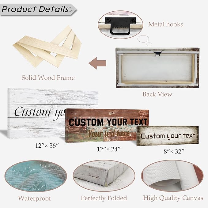 LZIMU Custom Text Signs Wall Decor Personalized Canvas Quote Family Sign Wall Art Wood Background Rustic Farmhouse Decor Framed (8"x24")