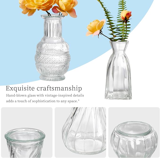 Glass Bud Vases Set of 32 - Assorted Small Mini Glass Vases for Flowers, Crystal Vintage Vase Set, Bulk Centerpieces for Table Décor, Wedding, Home and Events (Clear, 32 Pcs)