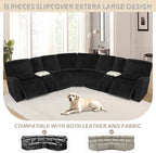Arfntevss Sectional Recliner Couch Covers Velvet Washable Corner Sectional Sofa Cover for Reclining Couch Stretch Soft Thick L Shape Recliner Slipcover Set (5 Seat with 2 Console Cover, Black)