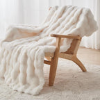 Lotus Karen Faux Fur Throw Blanket Cream White - Big Bubble Rabbit Fluff Blanket for Couch, Small Fluffy Fuzzy Cozy Blanket, Thick Furry Plush Shaggy Blankets, 50x60 Inches