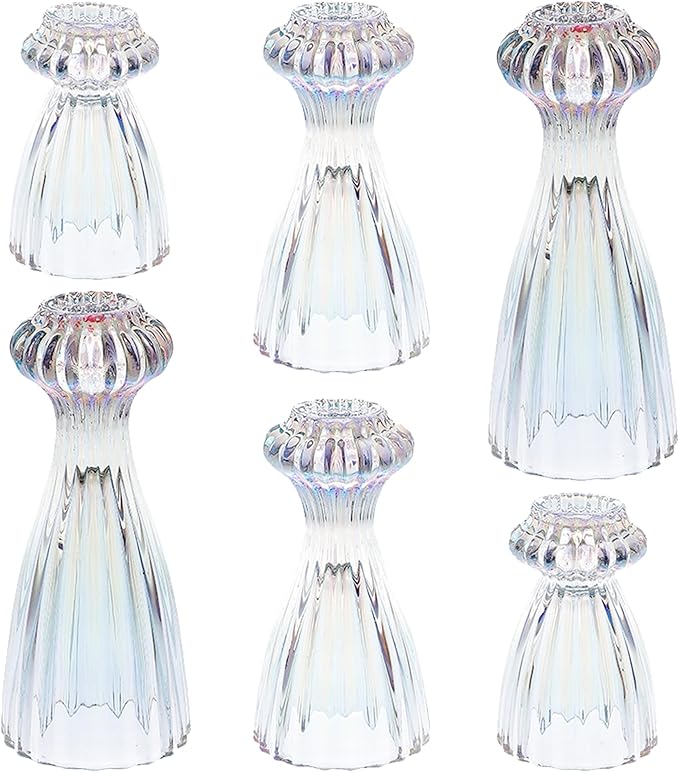 Lysenn Glass Candle Stick Holder Set of 6 – Premium Taper Candle Holders for Romantic Ambiance - Candle Sticks Holder Decor for Special Occasions - Iridescent