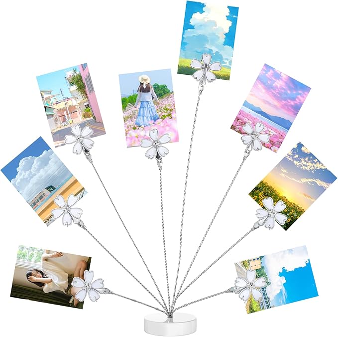 Photo Tree Holder Clip, Money Tree Gift Holder 8 Flower-Shaped Clips for Cash, Gift Cards, Photos Picture Frame Stand for Home, Office, Shop, Birthday, Festival (White)