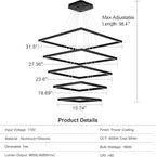 Modern Square Chandelier, LED Ceiling Light Fixture, Contemporary Chandelier Pendant Light for Living Room Entryway Foyer Staircase Bedroom