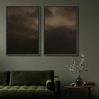 SIGNFORD Framed Canvas Print Wall Art Set Moody Misty Landscape Soft Brown and Gray Hues Illustration Modern Art Decorative Nordic Nature for Living Room, Bedroom, Office - 24"x36"x2 Black