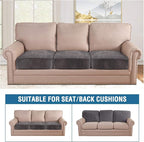 H.VERSAILTEX Velvet Stretch Couch Cushion Cover Plush Cushion Slipcover for Chair Loveseat Sofa Cushion Furniture Protector Seat Cushion Sofa Cover (3 Piece XL Sofa Cushion Covers, Grey)