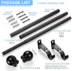 Curtain Rods for Windows 16 to 48 Inches, Curtain Rod Max Adjustable Length of 60 IN, 1" Diameter Drapery Rods Round Finials, Black, Pack of 2