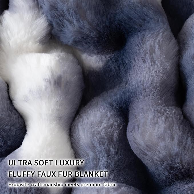 Cozy Faux Fur Throw Blanket for Bed Warm Fuzzy Throw Blanket, Soft Plush Thick Bubble Blankets for Bedroom and Living Room, Furry Luxury Blanket, 90 x 90,Tie-Dye Blue
