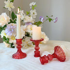 Glass Candlestick Holder,Striped Taper Candle Holders,Set of 6 Candle Stand for Table Centerpieces, Home Decor,Weddings,Festival and Parties (Red Stripe Pattern)