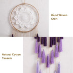 Artilady Macrame Dream Catchers for Bedroom - Tassel Wall Hanging Handmade Dreamcatchers Home Decor with Tassel Feather Ornament Craft Blessing Gift (Purple)
