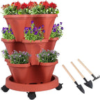 Vertical Planter 3 Tier Stackable Planters Garden Planters Strawberry Herb Flower and Vegetable Planter Indoor Outdoor Gardening Pots with Removable Wheels and Tools
