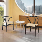 Wishbone Chair Natural Solid Wood Dining Chair/Hans Wegner Y Chair Rattan and Wood Accent Armrest Chairs - Ash Wood Chairs Set of 4 (Ash Wood - Black + Natural Color)