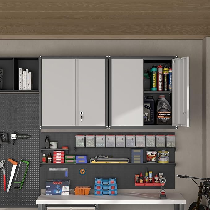 Metal Wall Cabinet,Locking Cabinet with Shelves,Wall Mounted Storage Cabinet1 for Basement,Home,Garage,Gray