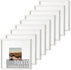 HAUS AND HUES Solid Oak Wood 10”x10” Picture Frames Matted to 5”x5” Set of 9-10 x 10 Gallery White Frames, Square 10x10 Picture Frames, 10x10 Frames with Mat, White Frames for Gallery Wall