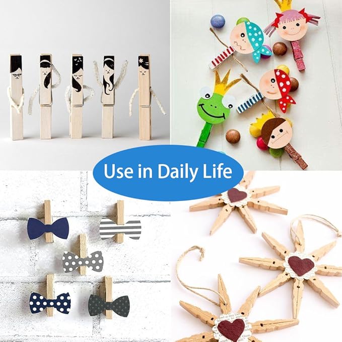 CCINEE Cute Wooden Clothespins Natural Craft Peg Pins Sturdy Mini Pins Clips, 1 Inch, 72 Pieces in Total