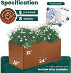 Corten Steel Planter Box Metal Outdoor Large Rectangular Rustic Durable Antique Detached for Commercial Residential Patio Deck and Backyard 24" x 12" x 12"