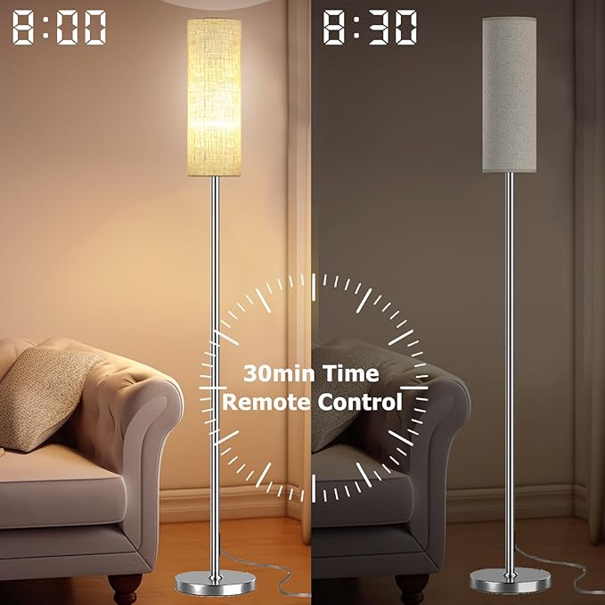 Smart LED Floor Lamp with APP Control & RGB Colors - Dimmable Standing Lamp for Living Room, Bedroom, Gaming - Remote, Timer, 9W Bulb Included, 67" Modern Tall Lamp (Silver Beige)