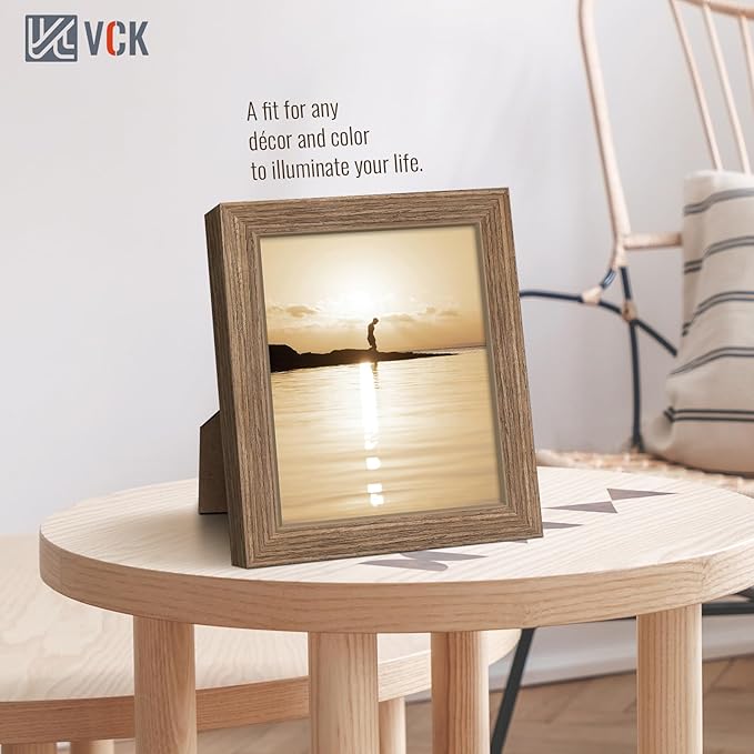 VCK 8x10 Picture Frame 3 Pack - Brown Walnut, Natural Textured Solid Wood Frame, Wall Gallery Frame