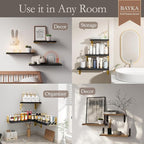 BAYKA Wall Shelves for Bedroom Decor, Floating Wall Shelves for Living Room Kitchen Storage, Wall Mounted Rustic Wood Floating Shelves for Kids Books, Corner Shelves for Bathroom, Office(Set of 3)