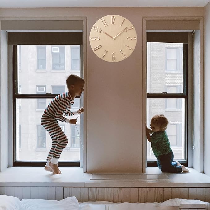 Wall Clock, Silent Clock, Wall Clocks Battery Operated， 12 inch Modern Wall Clock, Suitable for Offices, Living Rooms, Kitchens, Homes, Schools (Beige Without Second Hand)