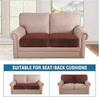 H.VERSAILTEX Velvet Stretch Couch Cushion Cover Plush Cushion Slipcover for Chair Loveseat Sofa Cushion Furniture Protector Seat Cushion Sofa Cover (2 Piece Large Sofa Cushion Covers, Burnt Brick)