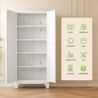 71'' Farmhouse Metal Storage Cabinet with Barn Doors,Steel File Cabinet for Home Office,Kitchen Pantry 4 Adjustable Shelves,Freestanding Cupboard for Kitchen,for Home Office,School (White)