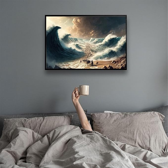 XWNLTEPK Moses Parted Red Sea Figures Jesus Bible Art Modern Poster Jesus Print Art Bible Home Decor Boho Wall Christian Canvas Art Poster